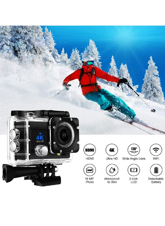 4K Sport Ultra HD DV 30M Water Resistant Camera 16MP Vision Sport Camera Ultra HD WiFi Waterproof Camera, 170° HD Wide Angle Lens Underwater Cam with Rechargeable Batteries, 2.0” HD Screen with Remote - Image 4