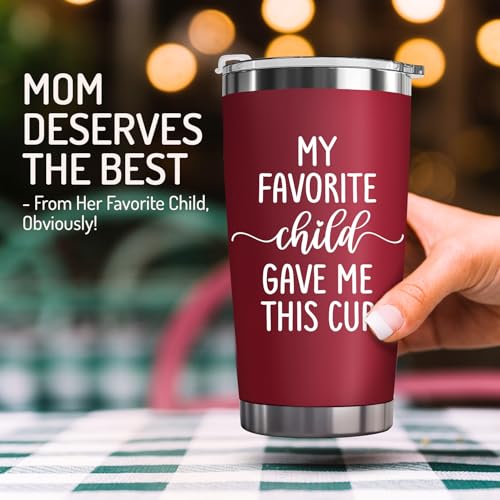ZAGKOO Mothers Day Gifts for Mom from Daughter, Son, Kids - Funny Mom Gift - Mama Coffee Cup My Favorite Child Gave Me This Cup - Birthday, Mothers Day, Christmas Gift Idea - 20oz Stainless Steel Red Tumbler - Image 2