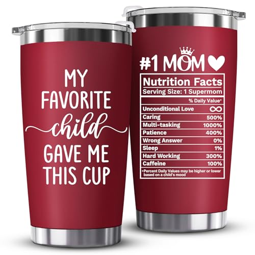 ZAGKOO Mothers Day Gifts for Mom from Daughter, Son, Kids - Funny Mom Gift - Mama Coffee Cup My Favorite Child Gave Me This Cup - Birthday, Mothers Day, Christmas Gift Idea - 20oz Stainless Steel Red Tumbler - Image 1