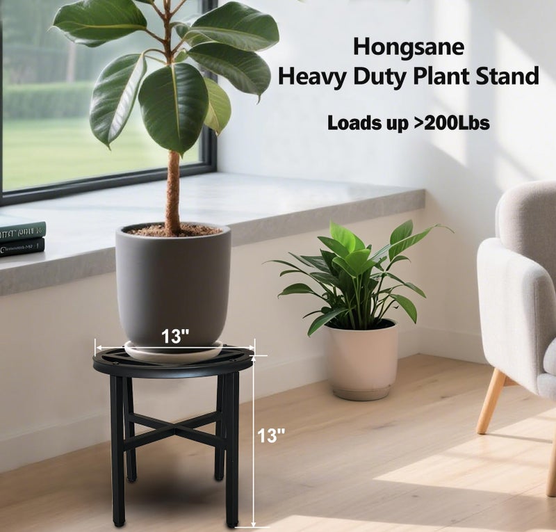 Hongsane Plant Stand Indoor Outdoor,13 Inch Tall Metal Plant Stands Riser,Heavy Duty Wrought Iron Pedestal Holders for Large Flower Pot,Outside Rust-Proof Black Flower Display Shelf for Patio,2-Pack - Image 2