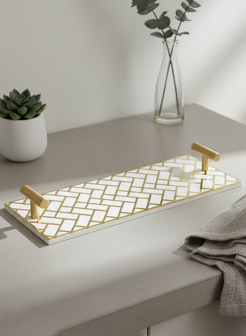 لوحة صينية تقديم من الأكريليك بتصميم مزخرف ومقابض معدنية ذهبية اللون - Image 2