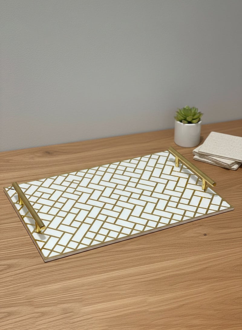 لوحة صينية تقديم من الأكريليك بتصميم مزخرف ومقابض معدنية ذهبية اللون - Image 1