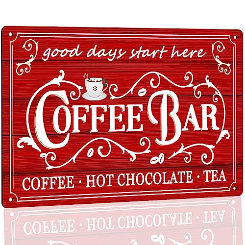 tosles Vintage Coffee Bar Sign Kitchen Coffee Bar Wall Decor Christmas Coffee Metal Signs Tea Bar Accessories Hot Chocolate Tin Sign Home Coffee Corner Decor Items Hot Cocoa Station Sign 8 x 12 Inch - Image 1