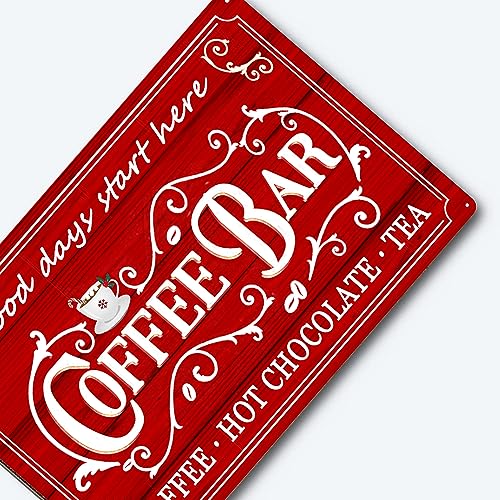tosles Vintage Coffee Bar Sign Kitchen Coffee Bar Wall Decor Christmas Coffee Metal Signs Tea Bar Accessories Hot Chocolate Tin Sign Home Coffee Corner Decor Items Hot Cocoa Station Sign 8 x 12 Inch - Image 3