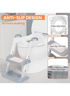 Gonice Potty Training Seat, Toddler Step Stool, 2 in 1 Potty Training Toilet for Kids, Baby Seat with Splash Guard and Anti-Slip Pad for Boys Girls Potty Training  - Image 3
