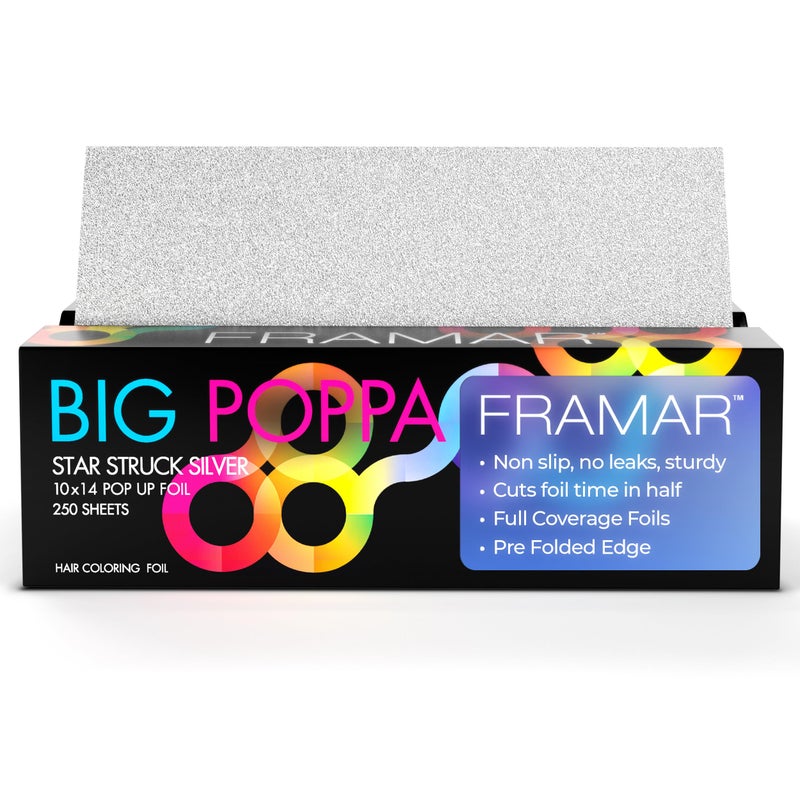 Framar Big Poppa Silver Pop Up Hair Foil - Aluminum Foil Sheets, Hair Foils For Highlighting, Pop Up Foils For Hair Stylist, 250 Pop Up Foil Sheets, Hair Color Supplies â€“ 10x14 inches - Image 1