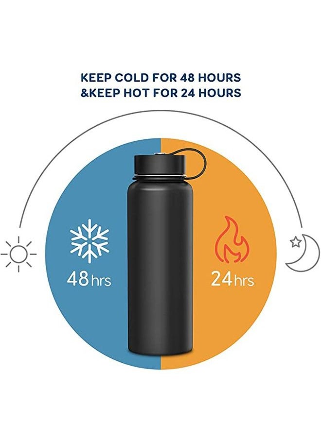 Taiahiro - Stainless Steel Water Bottle (Cold for 48 Hrs, Hot for 24 Hrs)Vacuum Insulated Water Bottle with Straw Lid and Flex Cap (Double Wall, Wide Mouth, BPA Free, Leak Proof, Sweat Free) - Image 1