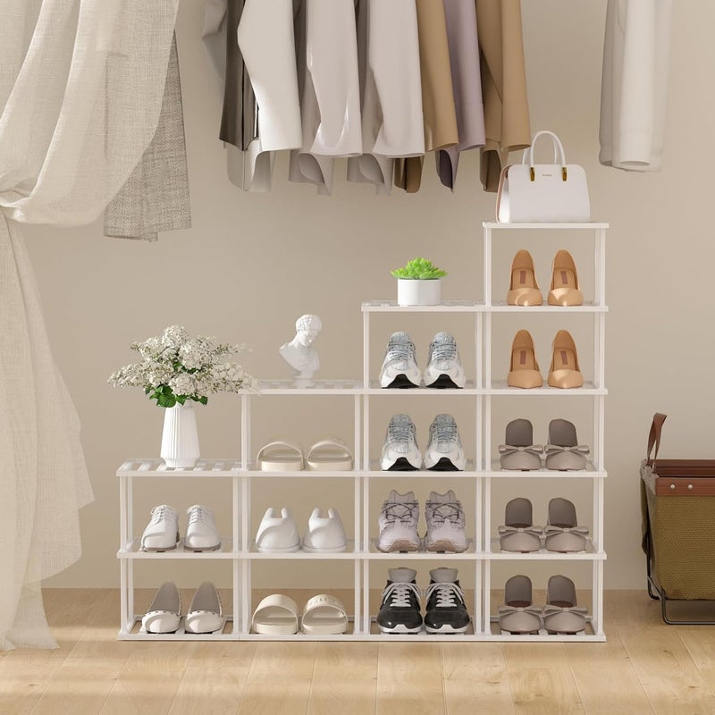 Tohomes White Bamboo Shoe Rack - Vertical Shoe Rack for Small Spaces - Image 4
