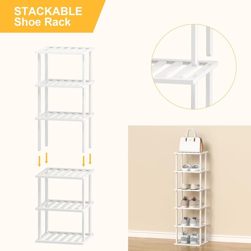 Tohomes White Bamboo Shoe Rack - Vertical Shoe Rack for Small Spaces - Image 5