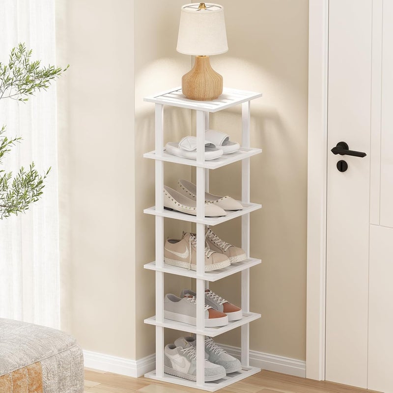 Tohomes White Bamboo Shoe Rack - Vertical Shoe Rack for Small Spaces - Image 1