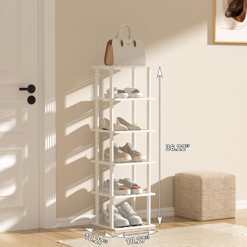 Tohomes White Bamboo Shoe Rack - Vertical Shoe Rack for Small Spaces - Image 2