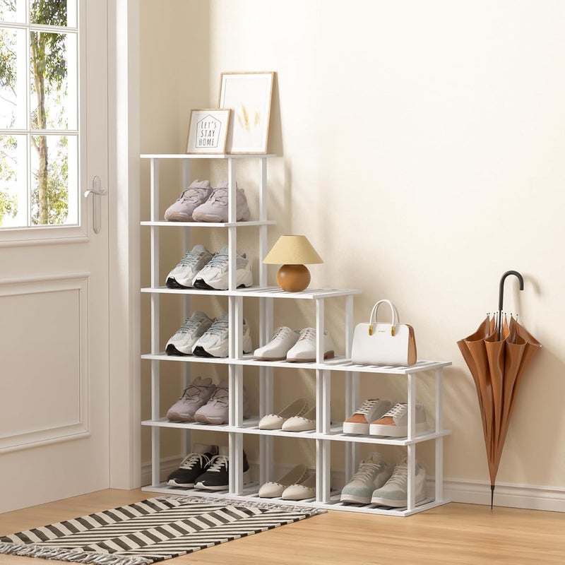 Tohomes White Bamboo Shoe Rack - Vertical Shoe Rack for Small Spaces - Image 3