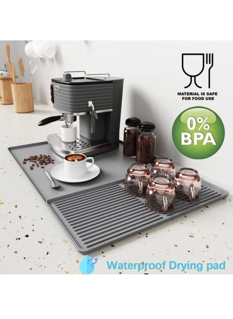 Silicone Coffee Mat, 2 in 1 Coffee Bar Mat with Dish Drying Mat Non Slip Kitchen Absorbent Draining Mat Coffee Machine Mat Kitchen Counter Mat for Kitchen Coffee Bar Countertops