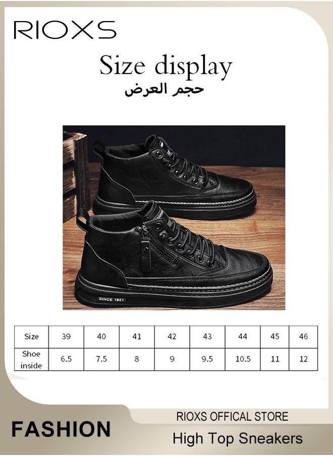 RIOXS Men's Casual Leather Boots,Fashion High Top Sneaker,Lightweight Lace Up Flat Shoes,Dressy Sneaker Ankle Boot For Men,Daily Walking Shoes For Office Family Parties Holiday Travel, Pair With Jeans Jacks Coat, Mens Athlesiure Shoes  - Image 5