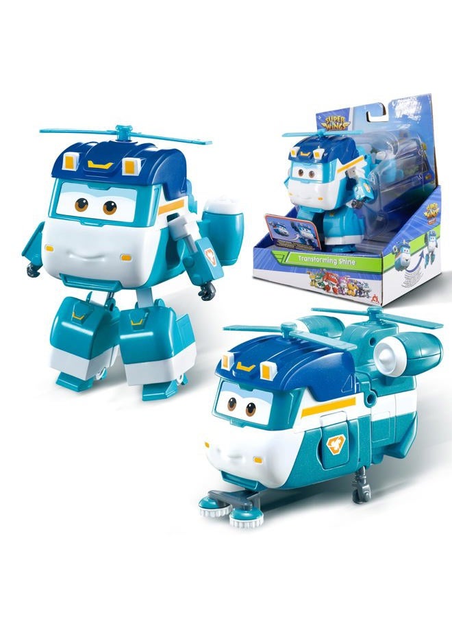 SUPER WINGS Toys, Shine Transformer Toys 5 Inch, Season 7 New Character, Airplane Toy for Kids 3-5 Years Old, Real Mobile Wheels, Birthday Party Supplies for Preschool Boys and Girls Blue - Image 1