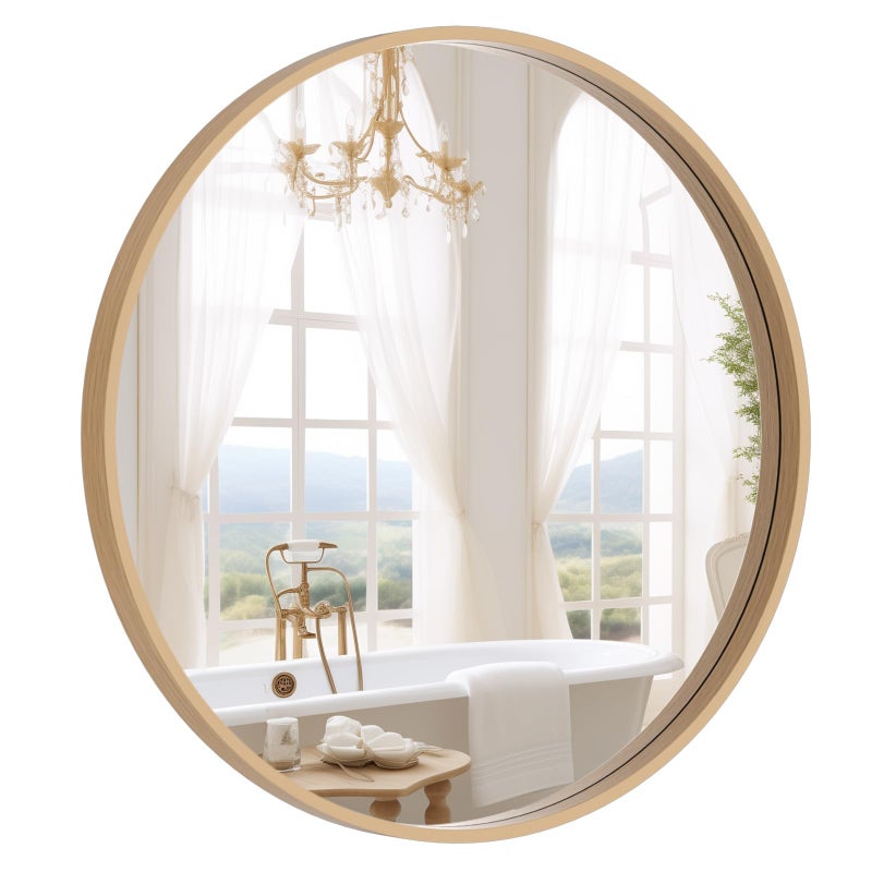 WallBeyond Round Wood Mirror 24 inch Circle Wall Mirror for Bathroom Round Wall Mirror for Wall Decor, Vanity, Entryway Living Room (Natural) - Image 1