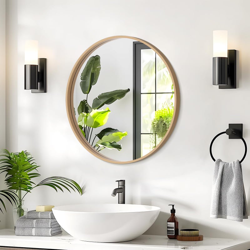 WallBeyond Round Wood Mirror 24 inch Circle Wall Mirror for Bathroom Round Wall Mirror for Wall Decor, Vanity, Entryway Living Room (Natural) - Image 2