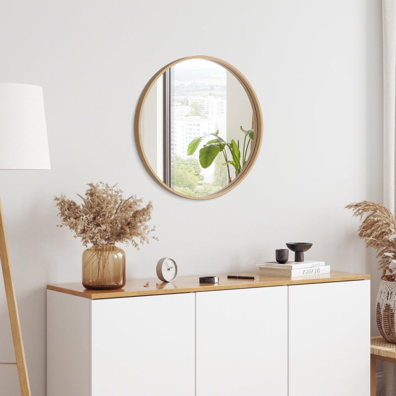 WallBeyond Round Wood Mirror 24 inch Circle Wall Mirror for Bathroom Round Wall Mirror for Wall Decor, Vanity, Entryway Living Room (Natural) - Image 4
