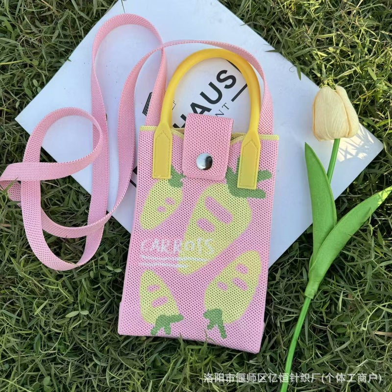 New Knitted Crossbody Mobile Phone Bag Fashionable All-Match Flower Cartoon Knitted Crossbody Bag Women'S Hand Tote Bag - Image 1
