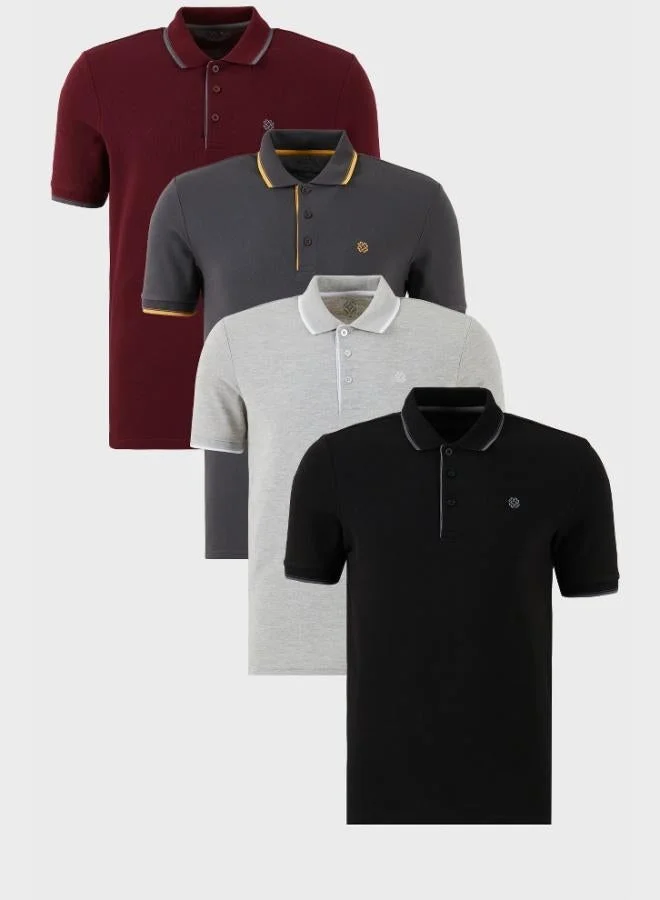 بوراتي تيشيرت رجالي بولو قطن بياقة بأزرار وتفاصيل خطوط بقصة ضيقة عبوة من  قطع