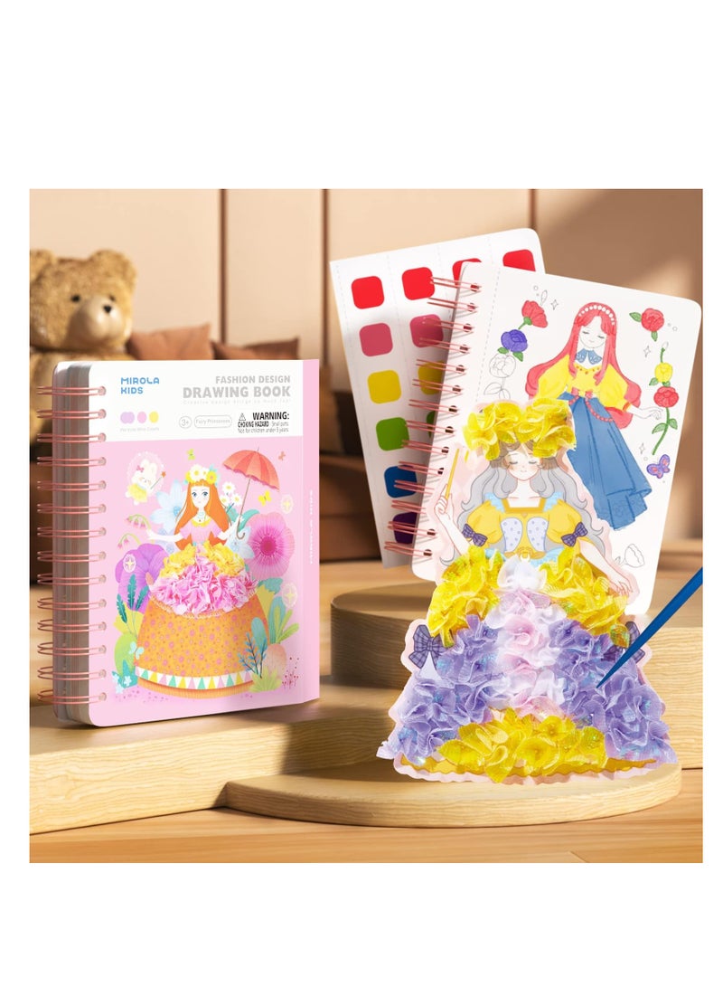 KASTWAVE Fashion Design Drawing Book for Girls, Fashion Design Sketchbook with Watercolor Painting with Watercolor Painting, Stickers, Poking, Puzzle Puncture Painting for Kids, DIY Craft Kit for 2 3 4 5 6 - Image 1