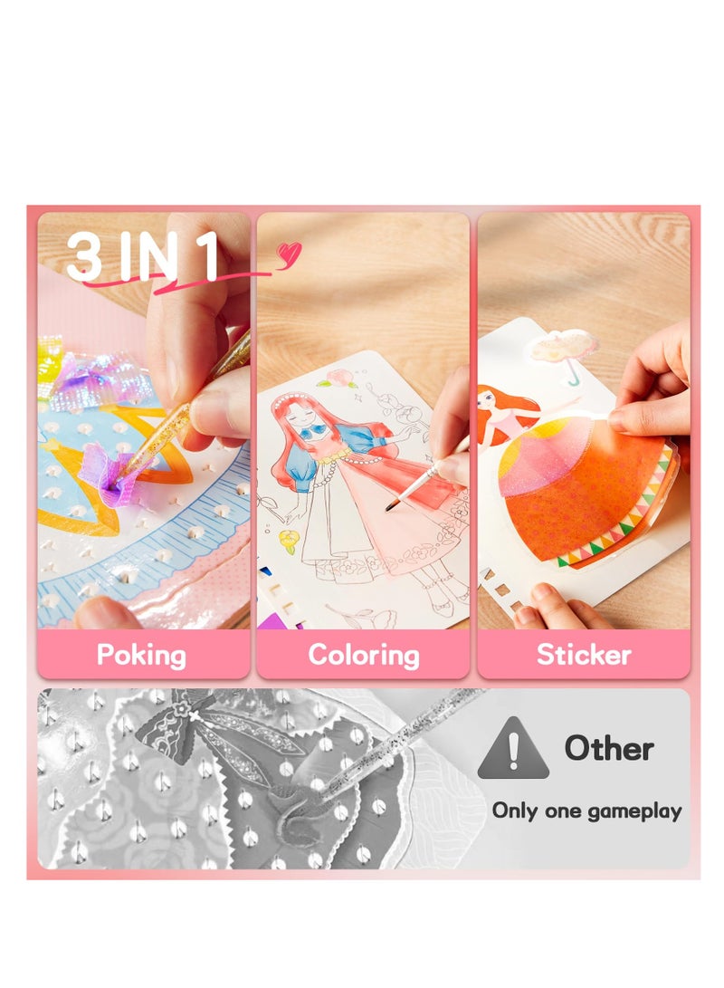 KASTWAVE Fashion Design Drawing Book for Girls, Fashion Design Sketchbook with Watercolor Painting with Watercolor Painting, Stickers, Poking, Puzzle Puncture Painting for Kids, DIY Craft Kit for 2 3 4 5 6 - Image 2