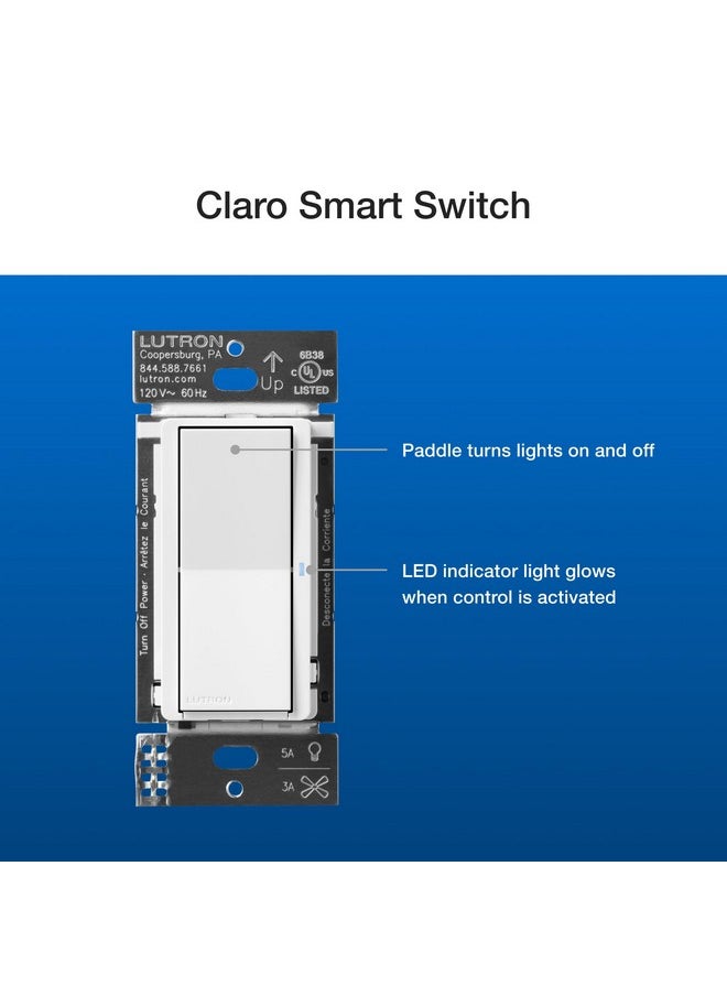 LUTRON Lutron Claro Smart Switch 3-Way Kit for Caseta Smart Lighting, with Wall Plate, Pico Paddle Remote, Wallmount Bracket, and Label Stickers, 5 Amp, Single Pole/3-Way, Neutral Required, DVRF-PKG1S-WH  - Image 4