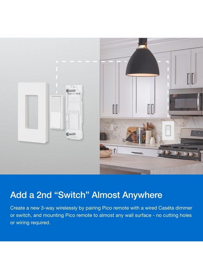 LUTRON Lutron Claro Smart Switch 3-Way Kit for Caseta Smart Lighting, with Wall Plate, Pico Paddle Remote, Wallmount Bracket, and Label Stickers, 5 Amp, Single Pole/3-Way, Neutral Required, DVRF-PKG1S-WH  - Image 2