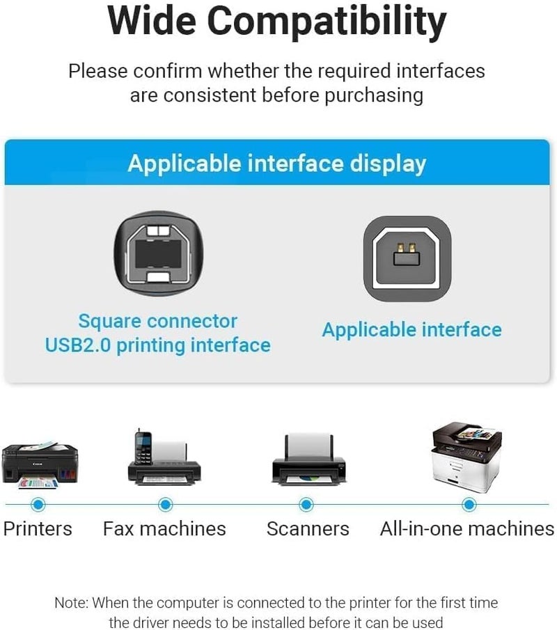 كابل طابعة USB 2.0 من VENTION، ذكر A إلى ذكر B، بسرعة 480 ميجابت في الثانية، مطلي بالنيكل، درع مزدوج (USB إلى B (طابعة))، 2 متر - Image 2