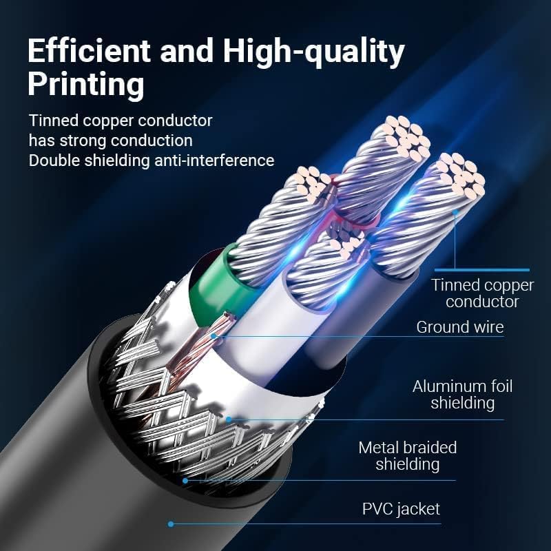 كابل طابعة USB 2.0 من VENTION، ذكر A إلى ذكر B، بسرعة 480 ميجابت في الثانية، مطلي بالنيكل، درع مزدوج (USB إلى B (طابعة))، 2 متر - Image 3