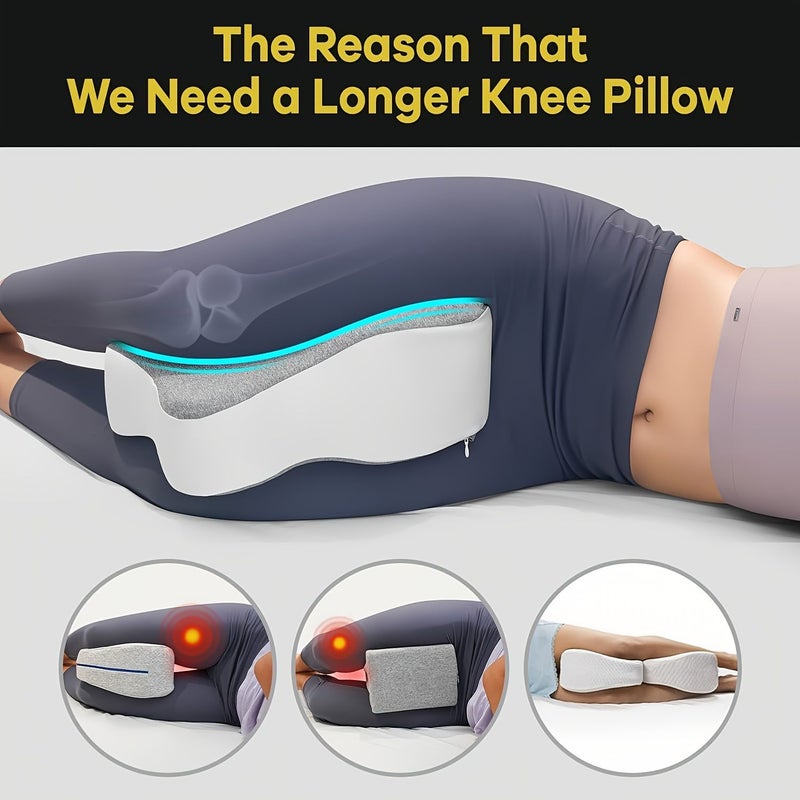 Gray White Memory Foam Knee Pillow for Side Sleepers Leg Alignment Cooling Cover - Image 4