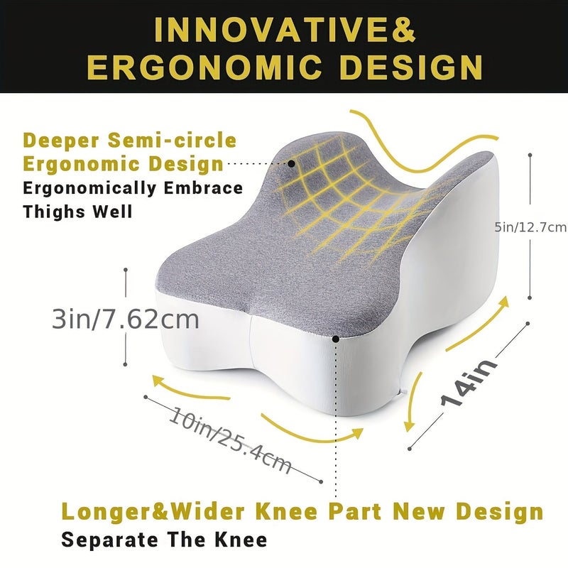 Gray White Memory Foam Knee Pillow for Side Sleepers Leg Alignment Cooling Cover - Image 3