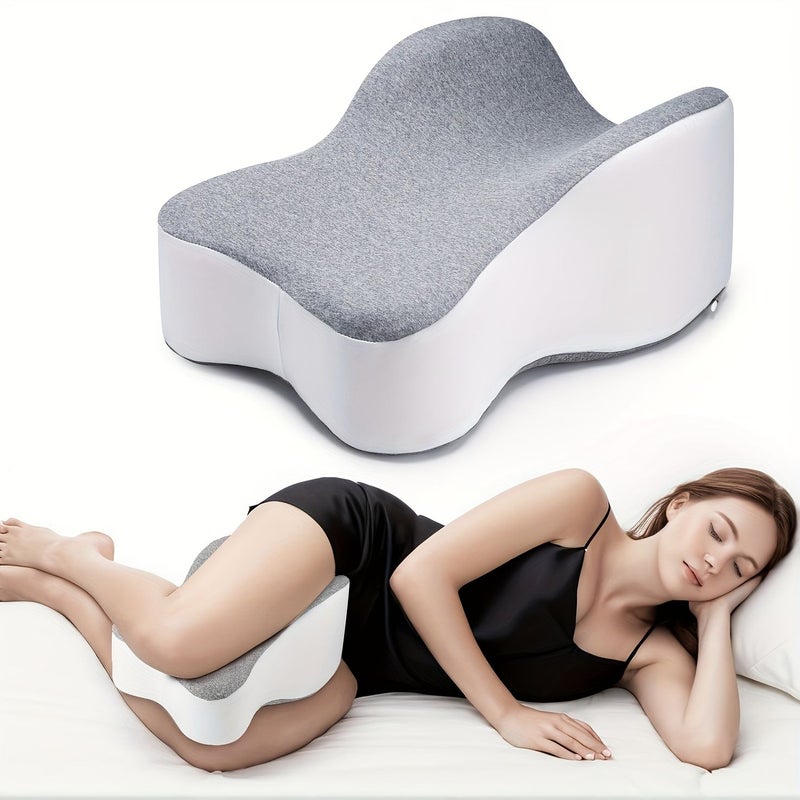 Gray White Memory Foam Knee Pillow for Side Sleepers Leg Alignment Cooling Cover - Image 1