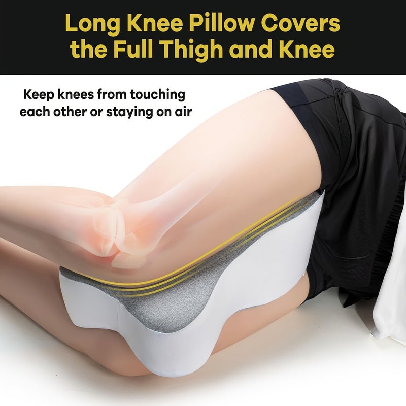 Gray White Memory Foam Knee Pillow for Side Sleepers Leg Alignment Cooling Cover - Image 2