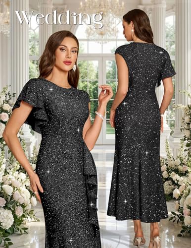 DRESSTELLS Evening Gowns for Women Formal, Sequin Cocktail Dress for Wedding Guest, Long Prom Gala Party Mother of Bride Graduation Sparkly Vestidos Elegantes De Mujer, 2026 Summer, Glitter Black M - Image 2