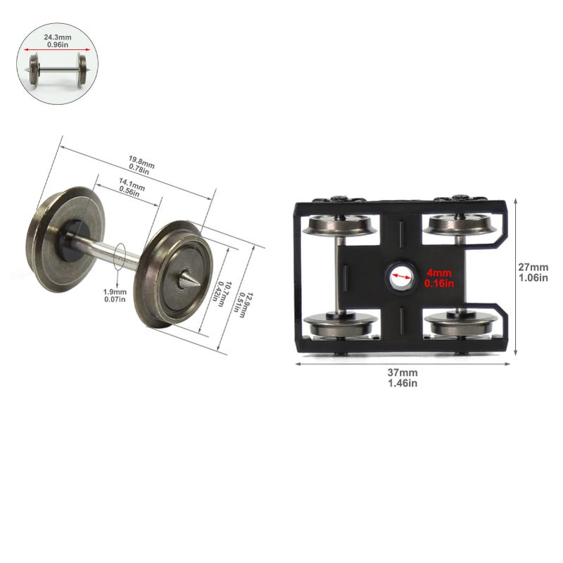 Evemodel HP0687 2 pcs 1/87 Model Train HO Scale high Rim psyllium RCOO Bogie 36" Metal Wheels Model Building kit - Image 5