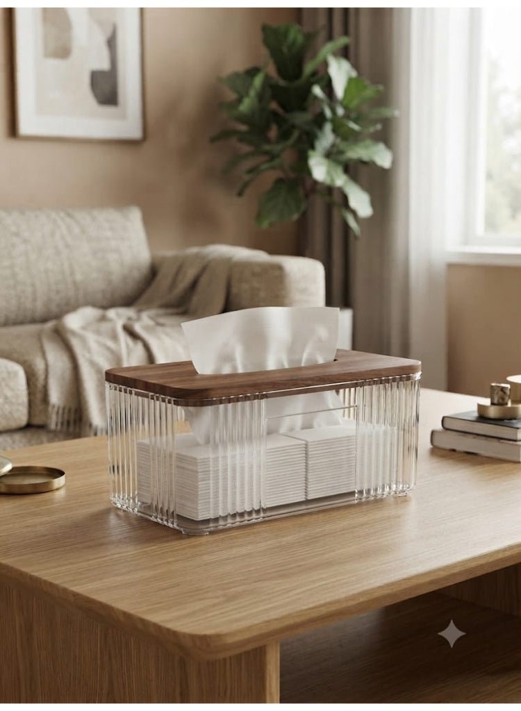 Acrylic Wooden Lid Wipes Storage Box For Kitchen And Bathroom For Living Room  Transparent - Image 1