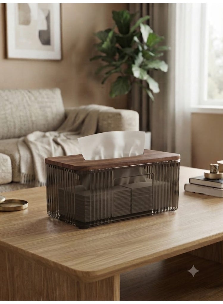 Acrylic Wooden Lid Wipes Storage Box For Kitchen And Bathroom For Living Room  Transparent - Image 3
