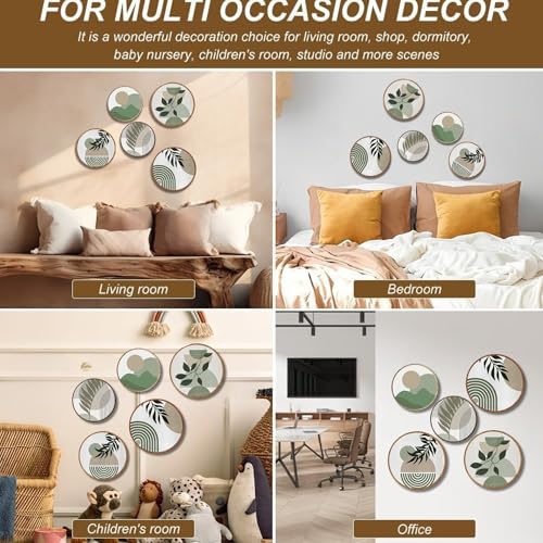 Nozvera Boho Minimalist Wall Art Set of 5 – Modern Abstract Round Prints with Green Botanical and Geometric Designs – Neutral Aesthetic Wall Decor for Living Room or Bedroom - Image 5