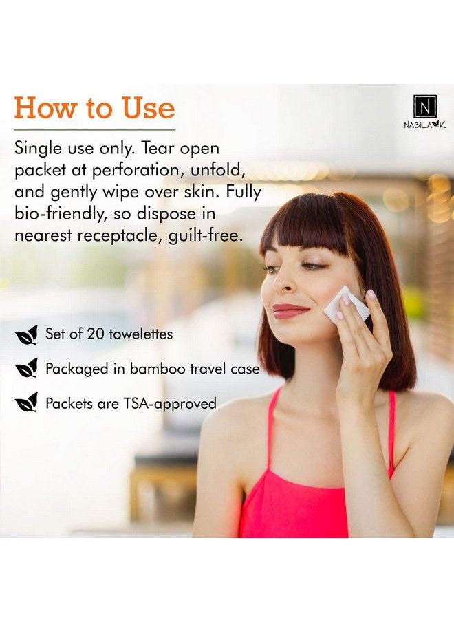 Nabila K - Moist Towelettes Individually Wrapped Single Use Alcoholfree Plant & Mineral Based Natural Ingredients Travel Size Bamboo Case Disposable Towels Lemon Fresh 20 Ct - Image 1
