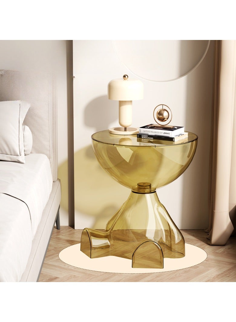 شو وو طاولة جانبية مستديرة، طاولة قهوة مع مساحة تخزين مخفية، طاولة تخزين شفافة بجانب السرير مناسبة لغرفة النوم وغرفة المعيشة والشقة، لا تتطلب تجميعًا، لون أصفر شفاف - Image 3