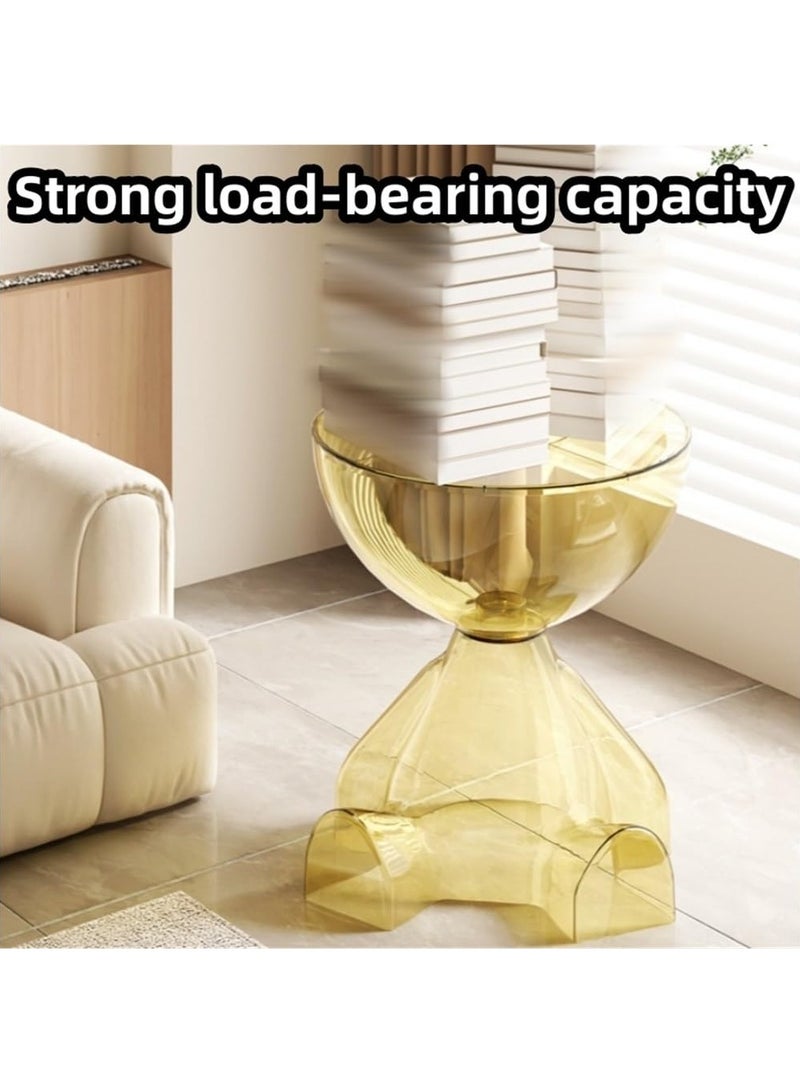 شو وو طاولة جانبية مستديرة، طاولة قهوة مع مساحة تخزين مخفية، طاولة تخزين شفافة بجانب السرير مناسبة لغرفة النوم وغرفة المعيشة والشقة، لا تتطلب تجميعًا، لون أصفر شفاف - Image 5