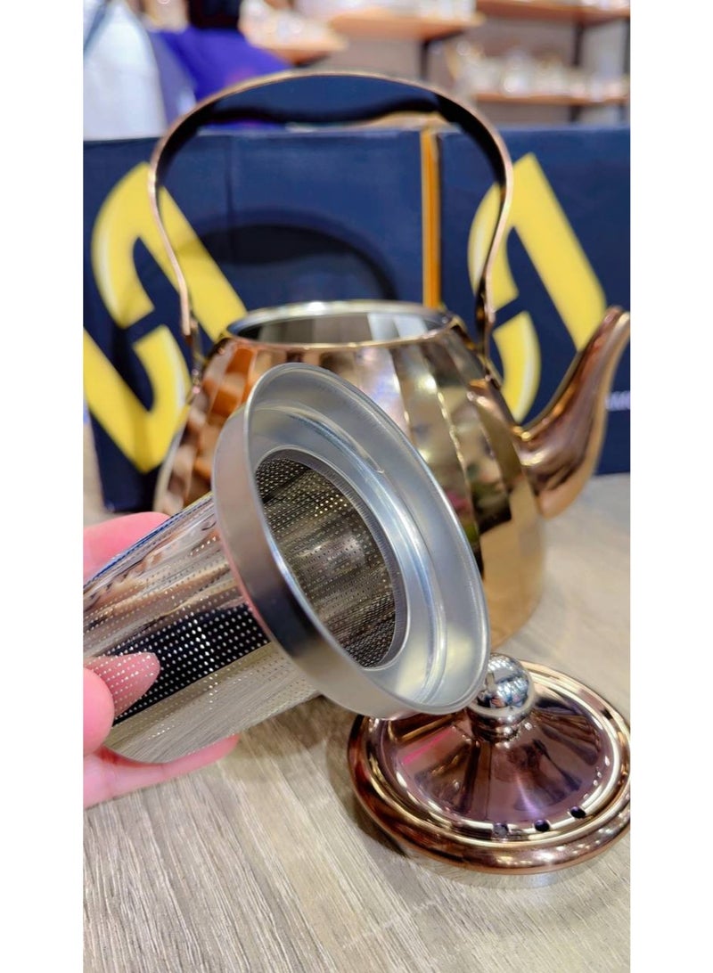 البراد الأناناس براد استانلس ستيل دهبي بالصفاية معدن مقاوم للصدأ  صحي سعة 1.5لتر براد ستانليس اناناسه مدهب منقوش صفايه اعشاب داخليه - Image 4