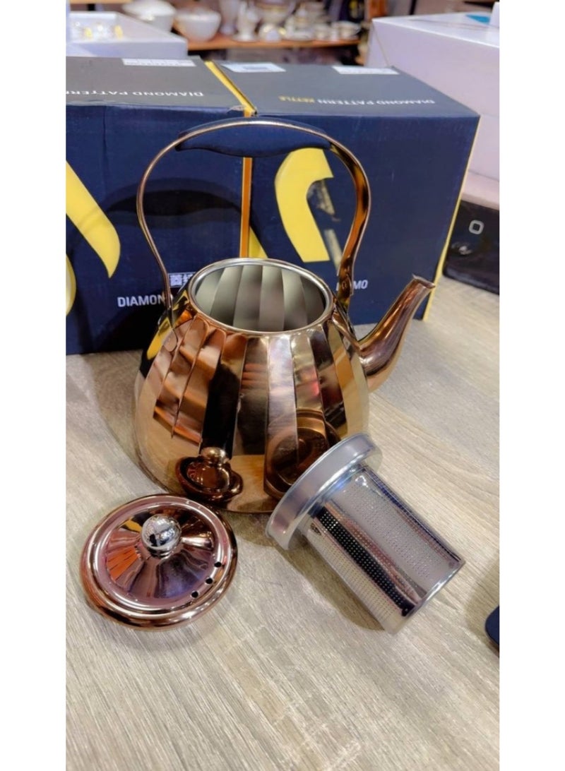 البراد الأناناس براد استانلس ستيل دهبي بالصفاية معدن مقاوم للصدأ  صحي سعة 1.5لتر براد ستانليس اناناسه مدهب منقوش صفايه اعشاب داخليه - Image 3