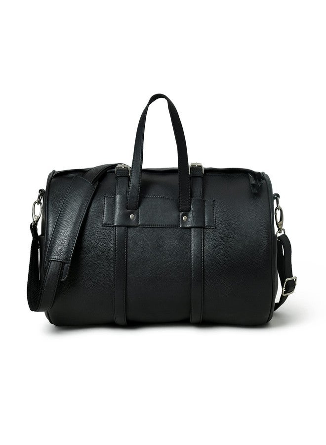 Adyan Leather Oversized Travel Duffel Bags for Men and Women Gym Travel Tote Duffel, Overnight Weekender Travel Case Duffel Luggage Bag, Black, Duffle Bag Adjustable Shoulder Strap - Image 1