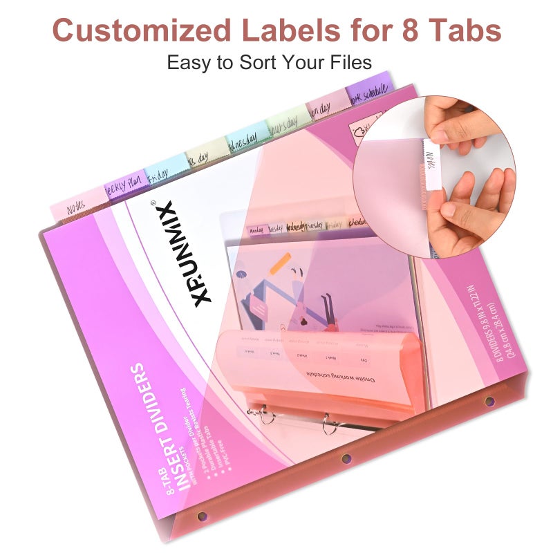 XRUNMIX 8-Tab Binder Dividers, Index Pockets for 3 Ring Binders, 8 Pastel Colors, US Letter Size (1) - Image 3
