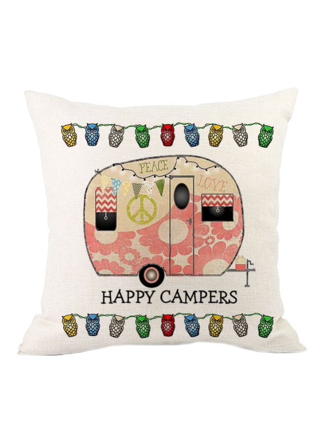 NIBEMINENT Happy Campers Printed Cushion Cover Beige/Pink/Green 45x45cm