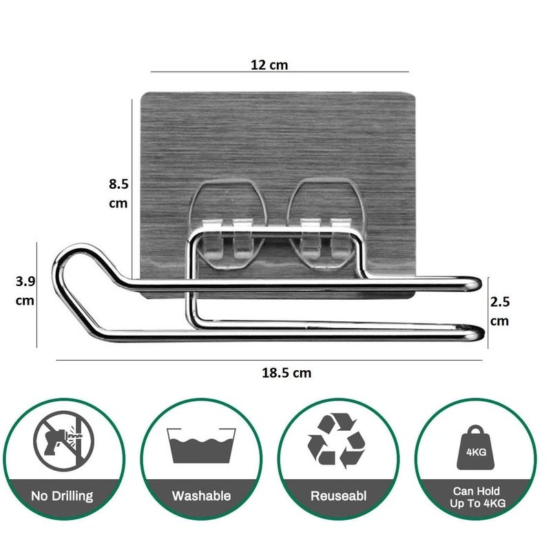 RIANZ No Drill Stainless Steel Self Adhesive Toilet PaperTissue Roll Holder Bathroom Rack for Kitchen Pack of 1 - Image 5