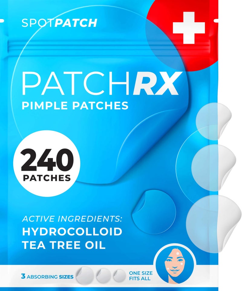 KEYCONCEPTS PatchRx Pimple Patches for Face (240 Patches), Hydrocolloid Acne Patches with Tea Tree Oil, Pimple Patch Pimple Stickers - Hydrocolloid Patch Acne Dots - Acne Pimple Patches For Face - Zit Patches