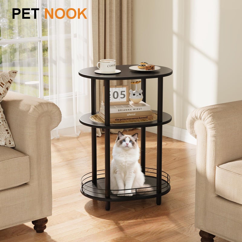 BITYODD Small Rattan Side/Accent Table with Storage, 3 Tier Round/Oval End Table with Rattan Shelf & Metal Basket, Boho Nightstand, Tool Free Assembly/Screw-Hole Free Tabletop-Living Room Bedroom-Black - Image 5